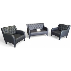 Resim Aryans Chester Deri Ofis Koltuk Takımı Ofis Koltuğu Büro Koltuk Ve Kanepeleri - 2+1+1 Siyah 