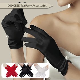 Resim ED EXCEED 1 Çift/2 Çift Polyester Eldiven Kısa Düğün Eldiveni Fiyonklu Bilek Boyu Gelin Eldiveni Opera, Resmi Kıyafet, Banket, Çay Partisi İçin Şık Eldiven 