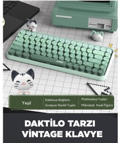 Resim 308ı Çok Renkli Daktilo Tarzı Vintage Kablosuz Klavye 