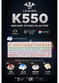 Resim K550 Mavi Switch Kablolu Mekanik Klavye-87 Tuş-hotswap-switch li 