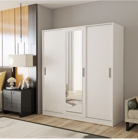 Resim Afillibebek Blanka 3 Kapılı Sürgülü Aynalı Gardrop ( Tamamı Mdflam ) 