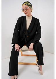 Resim Bigdart Kadın Keten Kimono İkili Takım 6727 - Siyah 