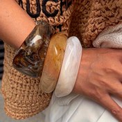 Resim 3 Parça Retro Abartılı Kahverengi Reçine Bileklik Seti, Kadınlar İçin Moda Gündelik Kullanım için Düzensiz Bilezik Stili 