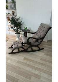 Resim Asedia Rustik Ceviz Kahve Sallanan Sandalye Dinlenme Koltuğu 