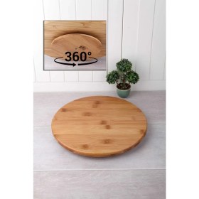 Resim Bambu Döner Standlı 36X36 cm Pizza Sunum Tahtası 