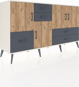 Resim Kronos Konsol 4 Raflı 5 Çekmeceli 4 Kapaklı 176x59x99 Aytaşı-çam/ Aytaşı-çam/antrasit 
