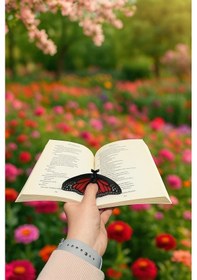 Resim Kitap Ayracı - Sayfa Tutucu - Tek El Kitap Okuma Aparatı Kırmızı Kelebek 