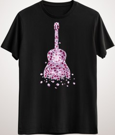 Resim GreenMint Unisex Siyah Flowers Gitar Guitar - Pink 