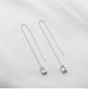 Resim Damla Zirkon Taş Gümüş Zincir Küpe 