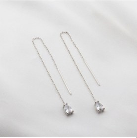 Resim Damla Zirkon Taş Gümüş Zincir Küpe 