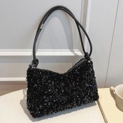 Resim Kadınlar için Parıldayan Glitter Akşam Çantası - Ayarlanabilir Askılı Küçük Kare Parti Clutch Çantası, Altın Tonlu Fermuar Kapatma & Düğünler, Balo, Gece Çıkışları için Parıldayan Püskül Benzeri Naylon Çanta - Çok Yönlü Omuz Çantası (Siyah) 