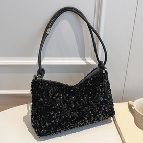 Resim Kadınlar için Parıldayan Glitter Akşam Çantası - Ayarlanabilir Askılı Küçük Kare Parti Clutch Çantası, Altın Tonlu Fermuar Kapatma & Düğünler, Balo, Gece Çıkışları için Parıldayan Püskül Benzeri Naylon Çanta - Çok Yönlü Omuz Çantası (Siyah) 