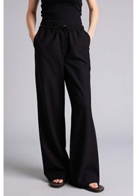 Resim Defacto Wide Leg Çift Cepli Beli Lastikli Standart Boy Keten Karışımlı Siyah Pantolon E1981ax25smbk27 Siyah 