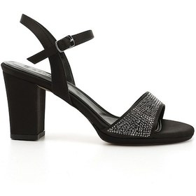 Resim Gönderi R Siyah Taşlı Bilekten Bağlı Platform Topuklu Sandalet Süet 