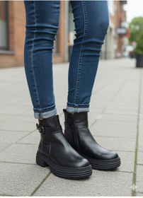 Resim Voyager Toka Aksesuarlı Hakiki Deri Kalın Kaymaz Taban Kadın Bot Z326 Siyah 