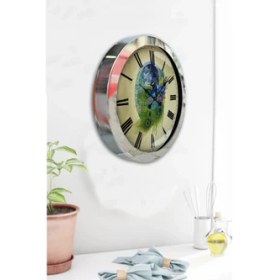 Resim Bahat Krom Çerçeveli Salon Ofis Duvar Saati 36 cm 