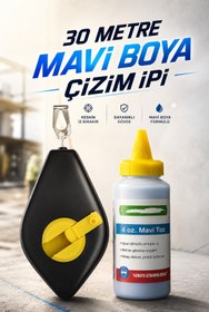 Resim NZB 30 Metre Plastik Hazneli Boyalı Çırpı Çizim İpi İnşaat Marangoz İp Mavi Tebeşir Boya 