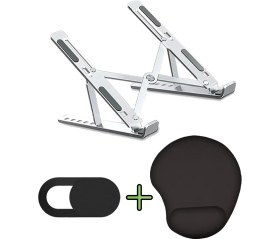Resim Vivesta Shop Alüminyum Katlanabilir Ayarlı Dizüstü Laptop Standı Tablet Standı, Kamera Kapatıcı, Mousepad 