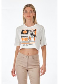 Resim Only Sıfır Yaka Beyaz Kadın Crop T-shirt 15290663 001 