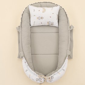 Resim Babynest ve Yastık - Çift Taraflı - Gri Petek - Ördekler 