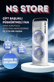 Resim NS Store Su Püskürtmeli Şarjlı Döner Vantilatör | Kumandalı, İki Pervaneli, Taşınabilir 