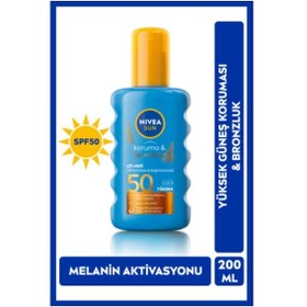 Resim Sun Spf50 Çift Etkili Yüksek Koruma Ve Bronzluk Güneş Spreyi 200ml, Doğal Bronzluk, Suya Dayanıklı 
