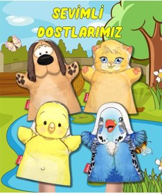 Resim 4 Parça Tox Sevimli Dostlarımız Keçe El Kukla Set . Eğitici Oyunc 