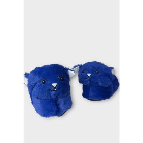 Resim Kadın Sevimli Kedi Figürlü Peluş Panduf Mavi 