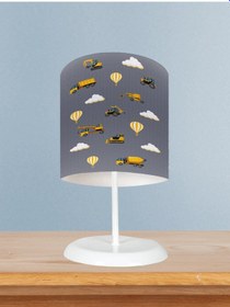 Resim Mekta Home Bebek Ve Çocuk Odası İş Makinası Ve Seksek Desenli Gri Abajur 