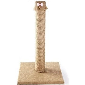Resim Doğal Jüt Halatlı Kedi Tırmalama Direği, Pembe Papyon 