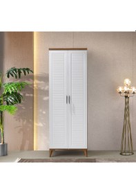 Resim GuneyStore Paris 2 Kapaklı Komple MDF Atlantik Çam-Beyaz Gardırop 