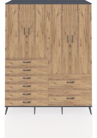 Resim Kronos Gardrop 7 Raflı 8 Çekmeceli 4 Kapaklı 176x59x221 Antrasit-çam Çam 