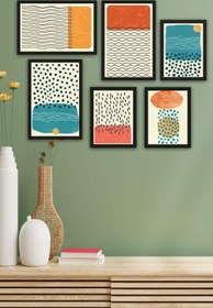 Resim 6 Parça Çizim Bohem Tarzda (Siyah Çerçeve Görünümlü) Uv Baskı Tablo Seti 