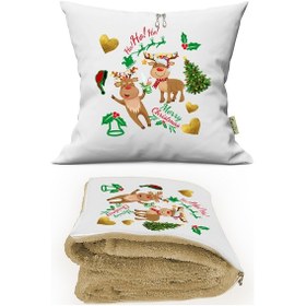 Resim Yılbaşı Hediyesi Battaniyeli Yastık Kırlent Happy New Year Opsiyonel Tv Battaniyeli Yastık 36x36cm 