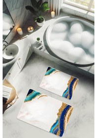 Resim Yıkanabilir Kaymaz Tabanlı Modern Desenli 2'li Banyo Paspas Takımı Bps0028 Renkli 