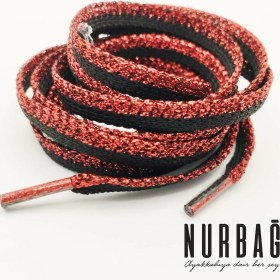 Resim Nurbağ Dokuma Spor Ayakkabı Bağcık Siyah Kırmızı Simli 90 cm 1 Çift BS47 