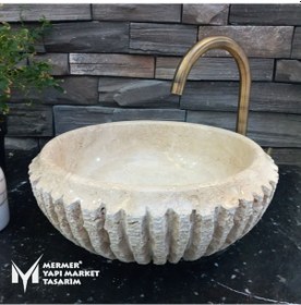 Resim Traverten Dışı Oluk Patlatma Çanak Lavabo 