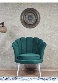 Resim Zafir Tekli İstiridye Beyaz Boyalı Sivriltme Ayak Çay Seti Koltuk Tekli Berjer , Balkon, Salon, Ofis Yeşil 