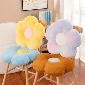 Resim Sevimli Çiçek Peluş Yastık Koltuk Minderi - Yumuşak, Rahat ve Makinede Yıkanabilir | Sarı, Pembe ve Mavi Renklerde Modern Çiçek Tasarımı | Ev Dekoru ve Okuma Alanları için Mükemmel, Rahat Oturma Ekleme|Çiçek Temalı Dekor|Yumuşak Akrilik Dolgu, Dekoratif Yastıklar 