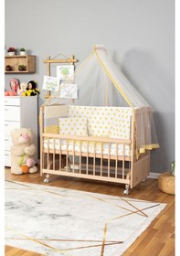 Resim Ahşap Beşik Anne Yanı Beşik Organik Boyasız 60x120-sarı Yıldız Tekyastık Uykuseti+yatak+tekerlekli Ahşap 