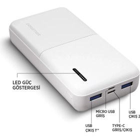 Resim Polosmart PBS132 LED Göstergeli 2 USB 1 Pd Çıkışlı Taşınabilir Şarj Cihazı Powerbank Beyaz 