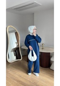 Resim Mihran Butik Olivia Kadın Mevsimlik Penye Alt Üst Spor Ve Rahat Tesettür İkili Takım Lacivert 