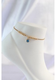Resim 316l Çelik Gold Renk Minimal Nazar Boncuklu Halhal - Tj-hh1579 Çok Renkli 