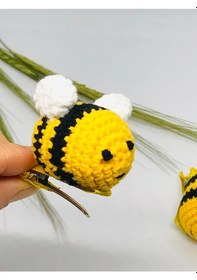 Resim Arı Amigurumi 2li Kıskaç Toka, Örgü Saç Tokası, Saç Aksesuarı Sarı 