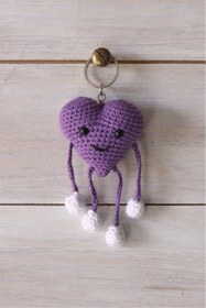 Resim Talinhandmade El Yapımı Mor Amigurumi Kalp Anahtarlık - Çanta Süsü & Anahtar Aksesuarı 