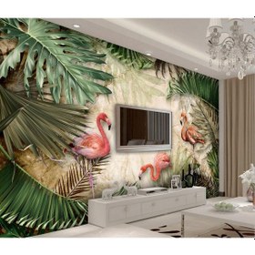 Resim Flamingolar Ve Tropikal Yapraklar Duvar Kağıdı (360364755) 
