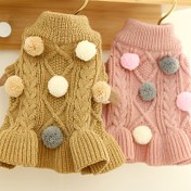 Resim Pet Balıkçı Yaka Kazak, Ponponlu Triko Köpek Elbisesi, Küçük Orta Köpek ve Kedi Sonbahar Ve Kış Köpek Sıcak Giysiler İçin Sıcak Pet Giysileri 