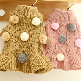 Resim Pet Balıkçı Yaka Kazak, Ponponlu Triko Köpek Elbisesi, Küçük Orta Köpek ve Kedi Sonbahar Ve Kış Köpek Sıcak Giysiler İçin Sıcak Pet Giysileri 