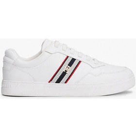 Resim Tommy Hilfiger Th Dokuma Şeritli Düz Taban Kadın Beyaz Sneaker Fw0fw09001ybs Beyaz 