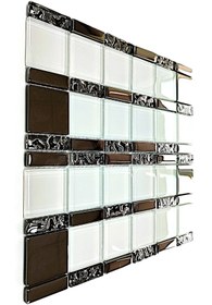 Resim MozaiKristaL Mutfak tezgah arası 48x48mm Beyaz-Krom, 30x30 Fileli Kristal Mozaik. ( 1 m2 Fiyatıdır ) 